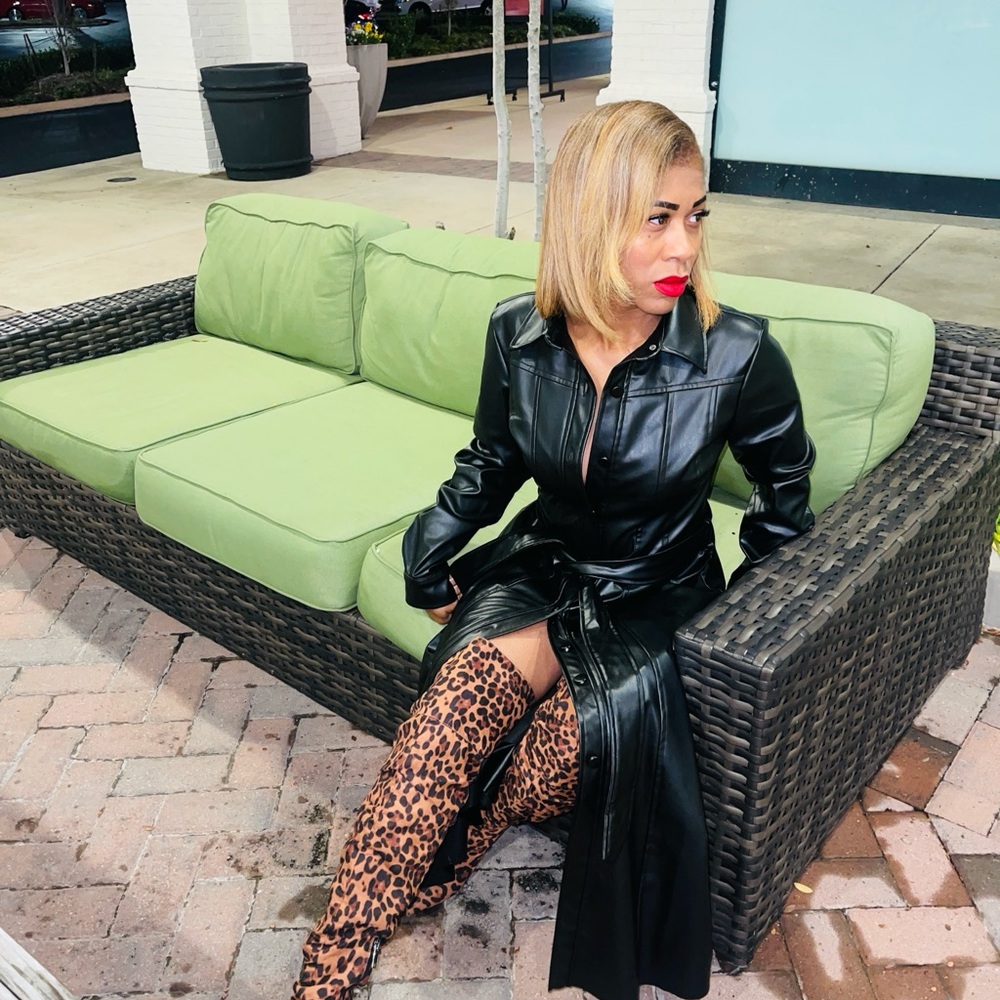 Black Long Sleeve Leather Vegan Dress